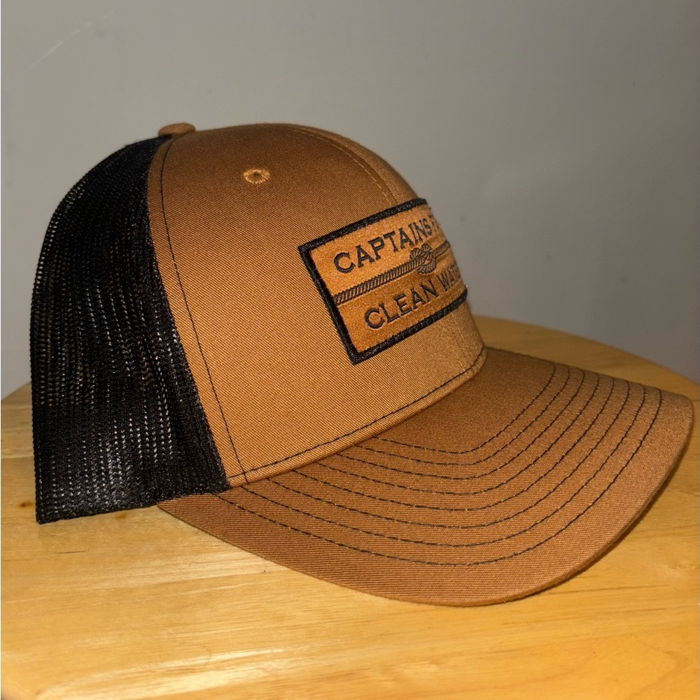 Brown and Black Trucker Cap with Curved Bill and Ventilated Mesh